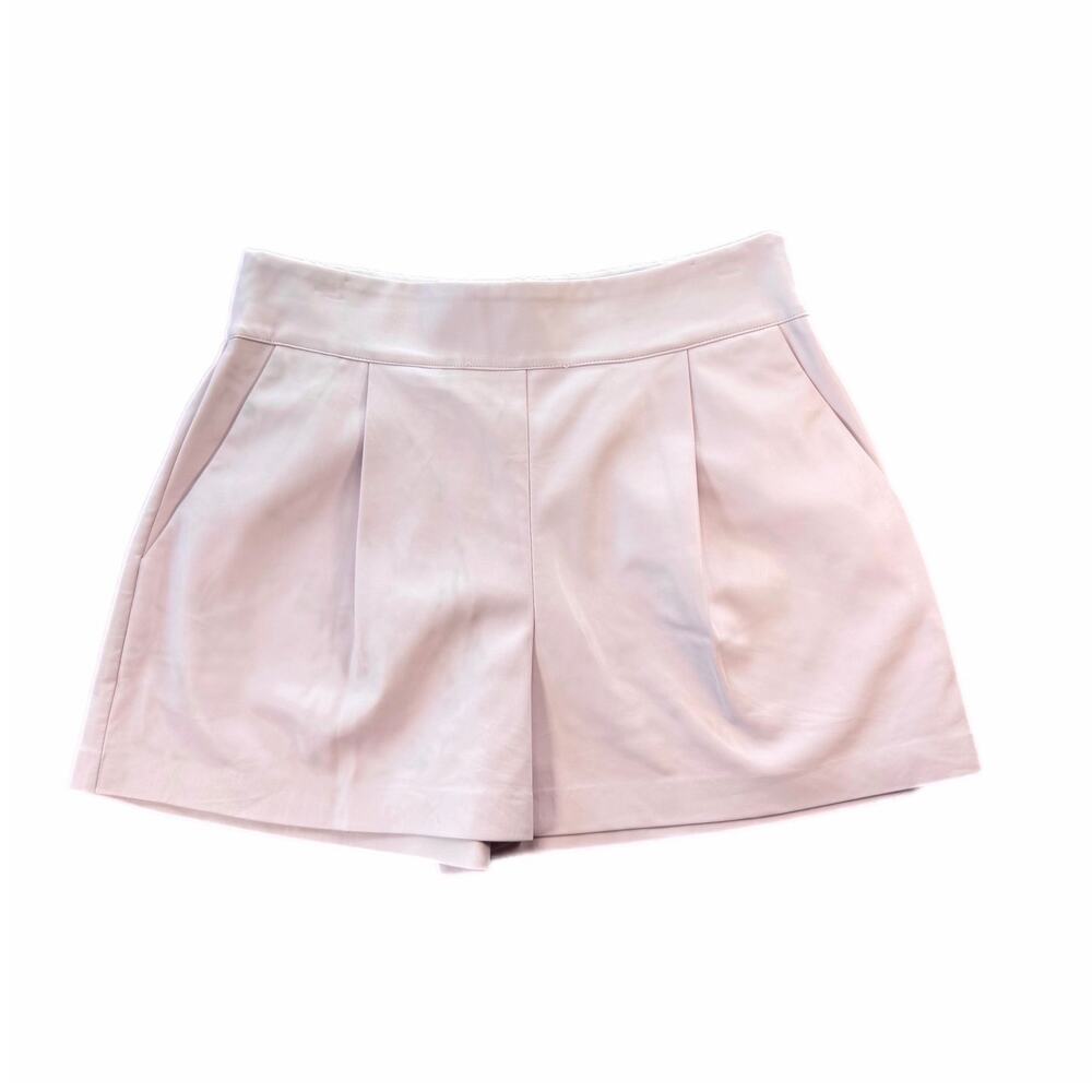 Susana Monaco Lavender Pastel Faux Vegan Leather Pleated Pull On Chic Shorts